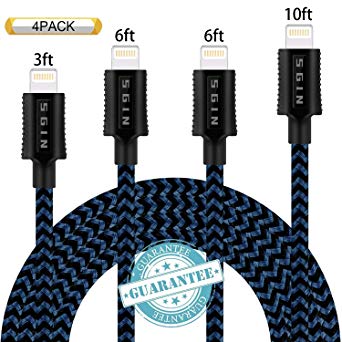 DANTENG Compatible with Phone Cable,Phone Charger 4Pack 3FT 6FT 6FT 10FT Nylon Braided Compatible with Phone Xs/XS Max/XR/X/Phone 8 8 Plus 7 7 Plus 6s 6s Plus 6 6 Plus Pad Pod Nano - Black Blue