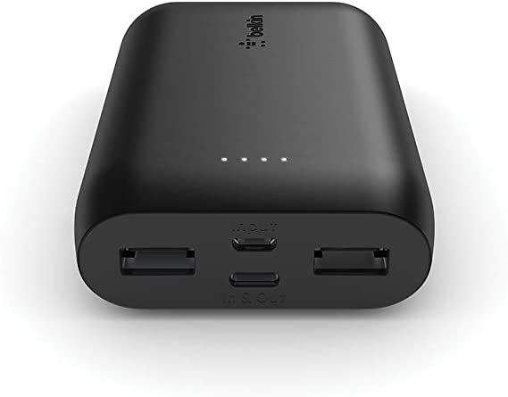 Belkin Portable Power Bank Charger 10K (Portable Charger Battery Pack w/USB-C   Dual USB Ports, 10000mAh Capacity) for iPhone, AirPods, iPad and More, Black (F8J267btBLK)