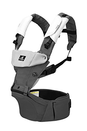Abiie HUGGS Baby Carrier Hip Seat - Approved by U.S. Safety Standards - Healthy Sitting Position (M-position) - Front Facing, Hip Hugger, Back Baby Carrier - 100% Cotton, 2-Year Warranty (Grey)