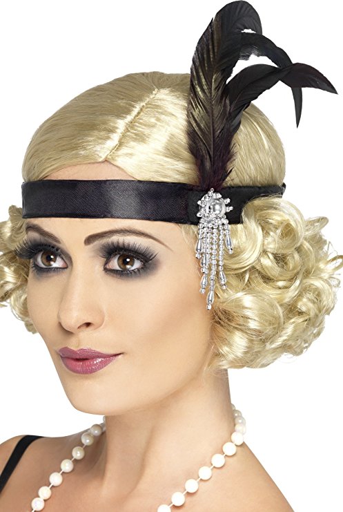 Smiffy's Women's Satin Charleston Headband with Feather and Jewel Detail