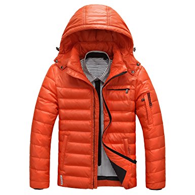 RongYue Men's Winter Down Jacket Sports Quilted Puffer Coat with Removable Hood