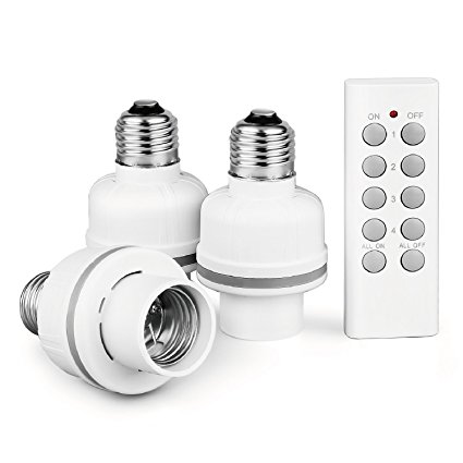 TNP Wireless Light Bulb Socket Lamp Holder Switch - Remote Control LED Lighting Base Extender Adapter Plug Bulb Fixture Outlet Replacement Home Automation Set E26 E27 - 3 Sockets & 1 Remote Controller