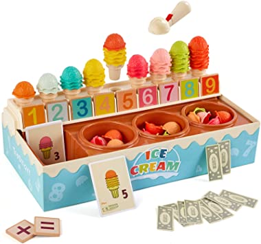 TOP BRIGHT Pretend Play Ice Cream Set, Learn Math Ice Cream Toy for Toddlers, Montessori Ice Cream Counter Toys for 3 Year Old 4 Year Old Boy and Girl