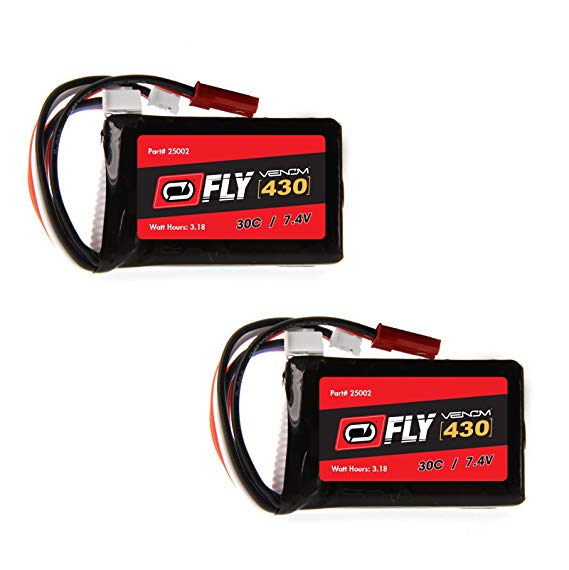 Venom Fly 30C 2S 430mAh 7.4V LiPo Battery with JST and E-flite PH Plug x2 Pack Combo - Compare to E-flite EFLB4302SJ