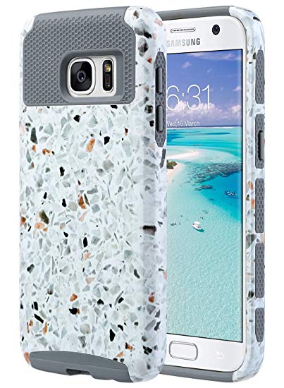 ULAK S7 Case, Galaxy S7 Case, Hybrid Case for Samsung Galaxy S7 2016 Release 2-Piece Dual Layer Style Hard Cover (Terrazzo Pattern) Will not Fit S7 Edge