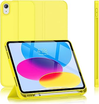 Soke Case for iPad 10th Generetion(2022 Release),iPad 10.9 inch Case with Pencil Holder[Support iPad 1st/3rd Pencil Charging/Pair],Trifold Stand Smart Cover with TPU Back,Auto Sleep/Wake-Yellow