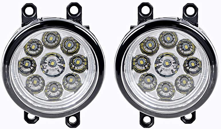 1 Pair Xenon White Front Bumper LED Driving Fog Lights H8 H9 H11 Glass Lens Compatible with Toyota Lexus