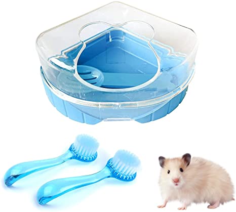 kathson Hamster Bathroom Gerbil Sand Dry Bath Plastic Container Small Animal Toilet Sandbox with Scoop and 2 Pcs Bathing Brush for Hamster Gerbil Rat Mice Totoro