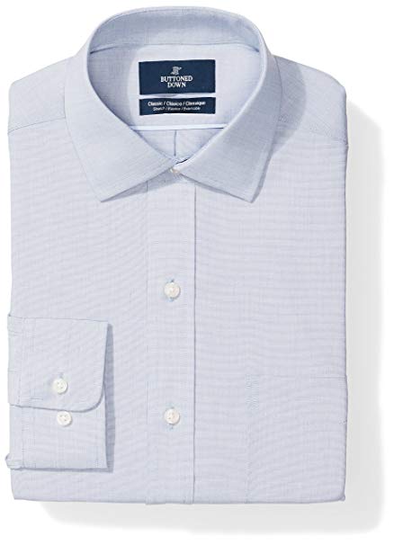 Amazon Brand - BUTTONED DOWN Men's Classic Fit Stretch Poplin Dress Shirt, Supima Cotton Non-Iron, Spread-Collar