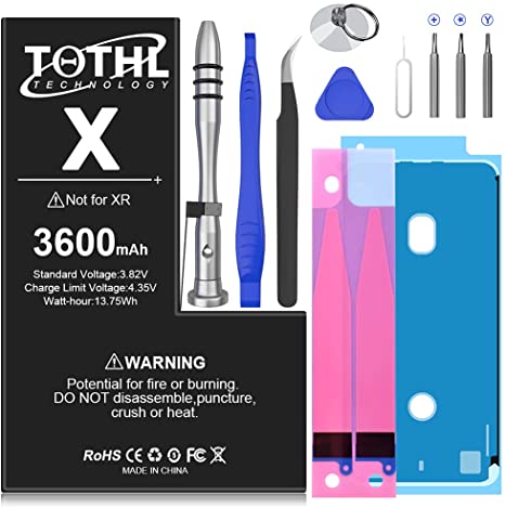 Battery for iPhone X, [3600mAh] Upgraded 2021 New 0 Cycle Battery Replacement for iPhone X A1865, A1901, A1902 with Complete Professional Repair Tools Kits