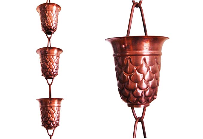 U-nitt 8-1/2 feet Pure Copper Rain Chain for Gutter: Do You See Fish Embossed Cup 8.5 ft Length #5550
