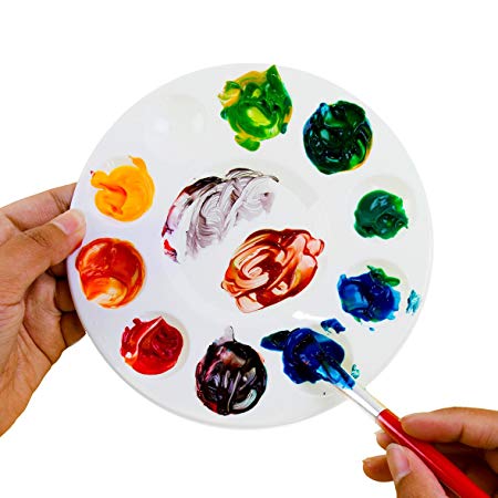 White Plastic Artist Round Paint Palettes Wheel Color Tray Cavity Non-Stick Trays 10 Slot for Watercolor, Acrylic, Oil Paints (12 Pack, 6.75") by Super Z Outlet