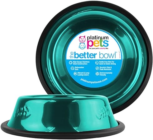 Platinum Pets Non-tip Stainless Steel Cat Bowl, 6 oz, Teal