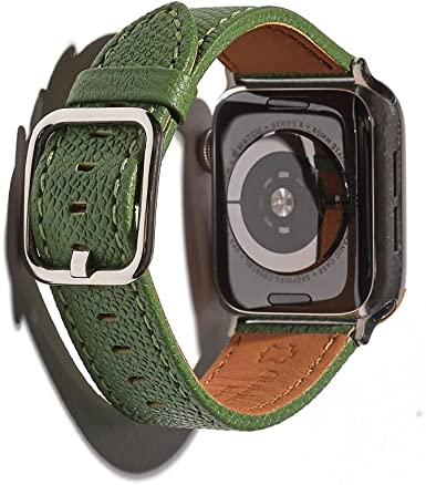 SONAMU New York Premium Epsom Leather Band Replacement Watch Strap with Square Buckle Compatible with Watch Series 7 6 5 4 3 2 1 38mm to 45mm (Avocado, 45mm/44mm/42mm)