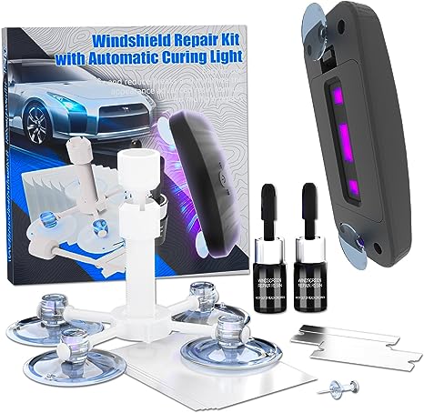 Sonax UV Curing Light Windshield Repair Kit, Windshield Crack Repair Kit, Efficient Glass Repair Kit with 2 Bottles of Resin, Windshield Repair Liquid for Chips,Cracks,Star-Shaped Crack