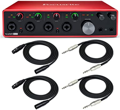 Focusrite 18i8 3rd Gen 18x8 USB Audio Interface Scarlett usb with 2 XLR Cables and 2 1/4-Inch TRS Cables Bundle (5 Items)