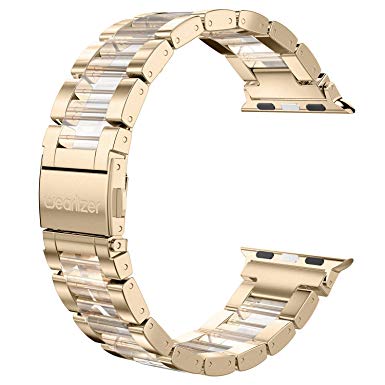 Wearlizer Champagne Gold Compatible with Apple Watch Band 42mm 44mm iWatch Stainless Steel Womens Men Strap Clear Resin Replacement Wristband Cool Bracelet Metal Clasp Series 4 3 2 1 Sport Edition