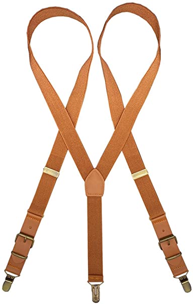 AYOSUSH Vintage Suspenders for Men Heavy Duty Leather Y Shape Adjustable Elastic