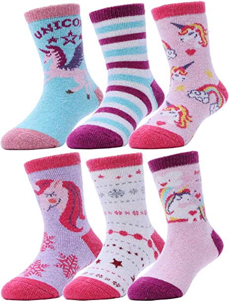 Kids Wool Socks 6 Pack Boys Girls Toddlers Warm Winter Christmas Thermal Crew Socks
