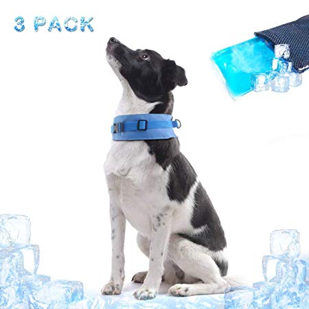 SCIROKKO 3 Pack Dog Cooling Collar with Adjustable Neck Size - Summer Chill Out Pet Ice Cooling Bandana with Gel Pack (Small - Large/ 11.5" - 19")
