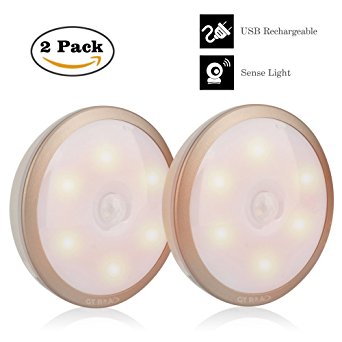 Led Night Light, GT ROAD 2 Pack Rechargeable Motion Sensor Night light for Closet Stairwells Bedroom Nursery