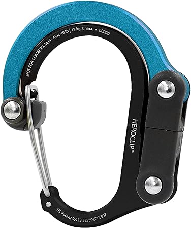 GEAR AID HEROCLIP Carabiner Clip and Hook (Mini) for Travel, Luggage, and Small Bags, Black & Blue