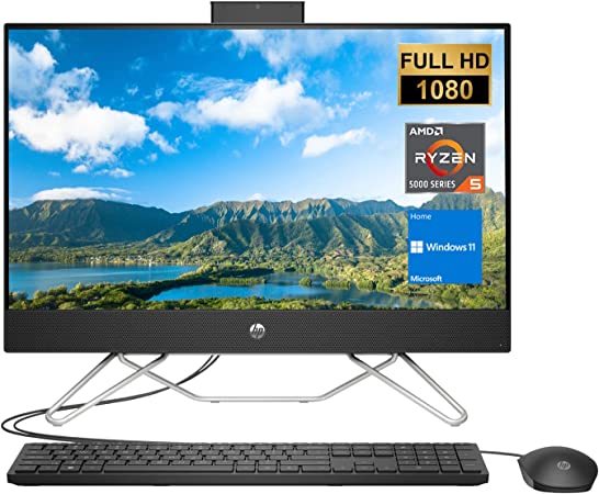 HP All-in-One Desktop, 23.8" FHD Screen, AMD Ryzen 5 5500U Processor, 32GB RAM, 2TB PCIe SSD, Webcam, HDMI, RJ45, Wi-Fi, Wired Keyboard & Mouse, Windows 11 Home, Black