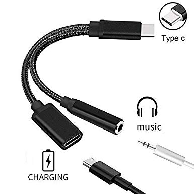 Weimoc Headphone Adapter Converter Supports Audio and Charging for Motorola MotoZ, Nylon BraidedType C Cable Fast Charge Audio Jack3.5mm(Black)
