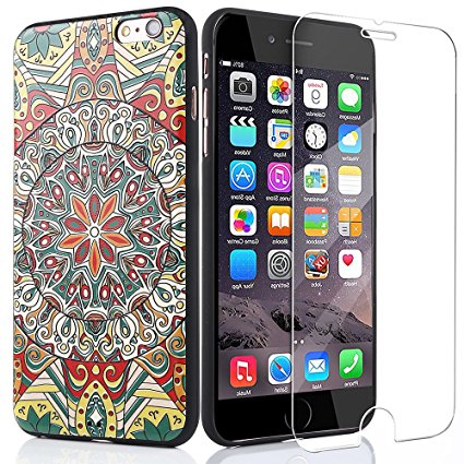iPhone 6s Plus Case,MIZOO Ultra Thin Soft Silicone 3D Relief Printing Design and Full Protective Cover for iPhone 6 Plus,Glasses Screen Protector Film Included as a Gift (5.5 Inch) (Flower Totem-01)