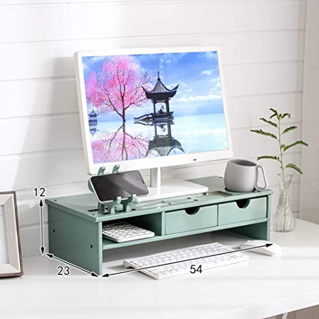 Monitor Stand,with Drawer Cellphone Holder Multifunctional Adjustable Desktop Organizer for iMac Laptop Computer Tv Dark Green 54x23x12cm(21x9x5inch)