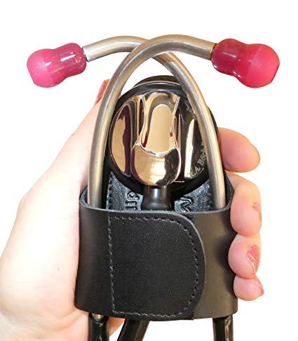 The HipClip – Handmade Leather Stethoscope Holder (Black) full grain leather