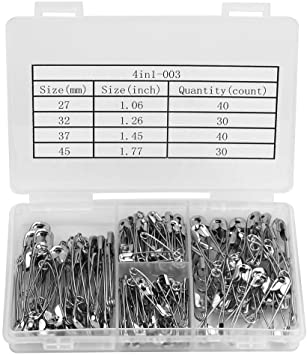 Officepal Premium Quality 4-Size 27mm 32mm 37mm 45mm Safety Pins- Top 140-Count – Durable, Rust-Resistant Nickel Plated Steel Set- Best Sewing Accessories Kit for Baby Clothing (4-Size in 1 No. 003)