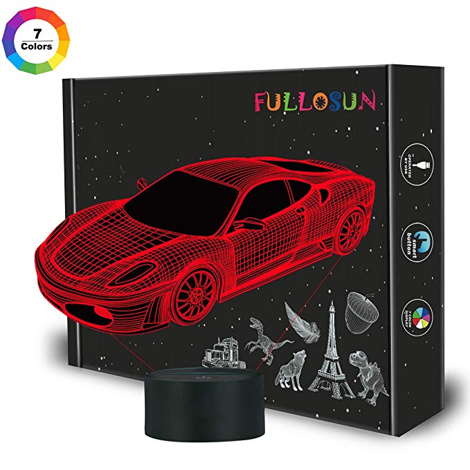FULLOSUN Car 3D Night Light, Sport Racing Car Illusion Lamp, Holiday Xmas Birthday Gifts for Kids Child Teen Todder