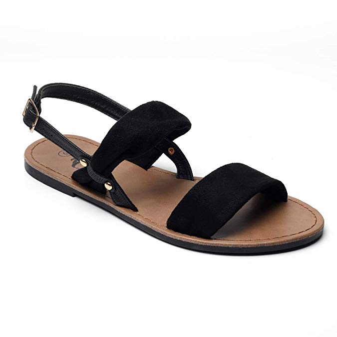 Trary Soft Suede Strap and Metal Buckle Flat Sandals for Women