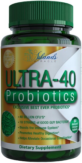 ULTRA-40 Probiotics 40 Billion CFU & 18 Strains Supplement - The Best Most Complete Probiotic On Amazon For Women & Men Plus Prebiotics Digestive Health Supplements, Fiber, & Enzymes