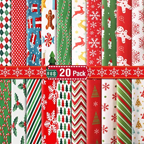 20 Pieces 10 x 10 Inch (25 x 25 cm) Christmas Cotton Fabric Bundles Sewing Square Christmas Tree Patchwork Precut Snowflake Printed Fabric Scraps for DIY Sewing Quilting Christmas Dress Apron Crafts