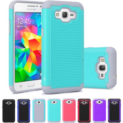 Grand Prime Case LK Shock Absorption Hybrid Dual Layer Armor Defender Protective Case Cover for Samsung Galaxy Grand Prime Teal