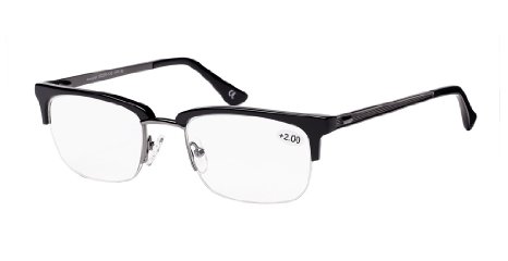 Eyecedar Half-Frames Metal Acetate Reading Glasses Men Unisex Style Spring Hinges Black Frames Magnet Iron Case Reader Glasses  1.50