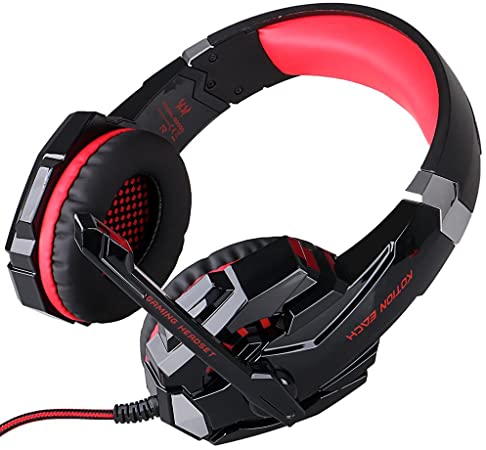 SENHAI KOTION EACH G9000 3.5mm Game Gaming Headphone Headset Earphone Headband with Microphone LED Light for Laptop Tablet Mobile Phones PS4 Black and Red