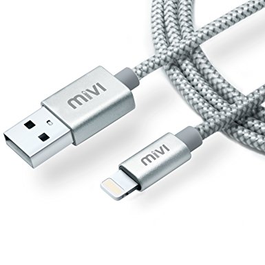 Apple MFi Certified 6ft long Nylon Braided Original Mivi Tough Lightning Cable for iPhone, iPad and iPod, Super fast charging up to 2.4Amps (Silver)