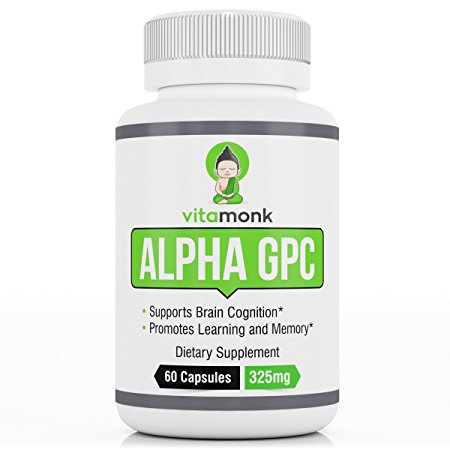 Alpha GPC by Vitamonk - The #1 Choline Supplement For Enhanced Brain Cognition and Improved Memory - 325mg Capsules