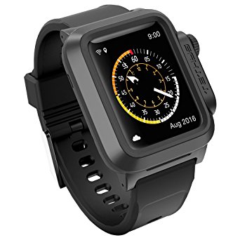 TETHYS WATERPROOF CASE for Apple Watch SERIES 1 38MM ONLY (Updated) (Sport/Edition 2015) - Black EcoWarden [Special Edition Protective Rugged Frame]