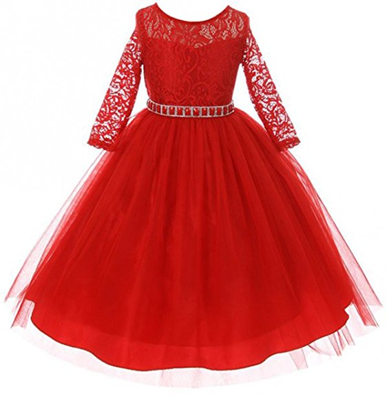 Dreamer P Girls Dress Lace Top Rhinestones Tulle Holiday Christmas Party Flower Girl Dress