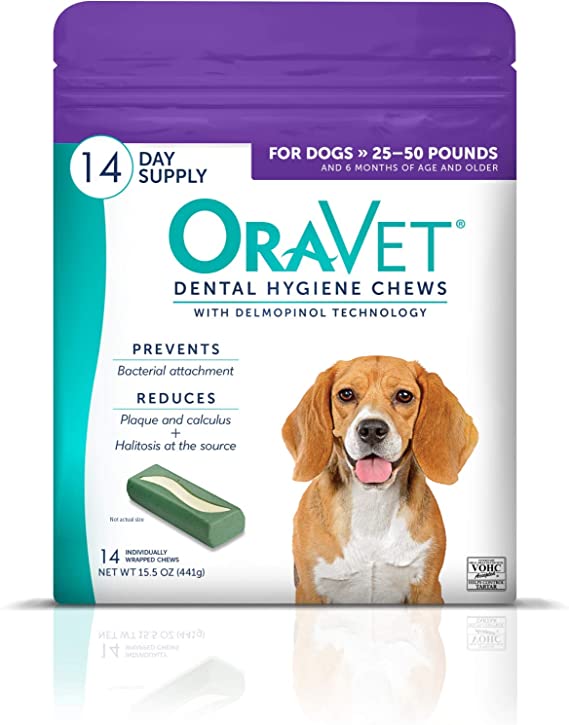 Merial Oravet Dental Hygiene Chew for Medium Dogs (25-50 lbs), Dental Treats for Dogs, 14 Count