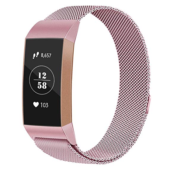 Vancle Bands Compatible with Fitbit Charge 3, Metal Replacement Bands Wristband Bracelet Straps Magnetic Closure Clasp for Fitbit Charge 3 Fitness Activity Tracker Women Men Small Large Size