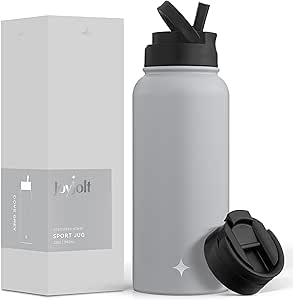 JoyJolt Triple Insulated Water Bottle with Straw Lid AND Flip Lid! 32oz Large Water Bottle, 12 Hour Hot/Cold Vacuum Insulated Stainless Steel Bottle. BPA-Free Leakproof Water Bottles - Thermos Bottle