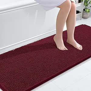 OLANLY Bathroom Rugs 70x24, Extra Soft Absorbent Chenille Bath Rugs, Rubber Backing Quick Dry, Machine Washable Bath Mats for Bathroom Floor, Tub and Shower, Home Decor Accessories, Burgundy