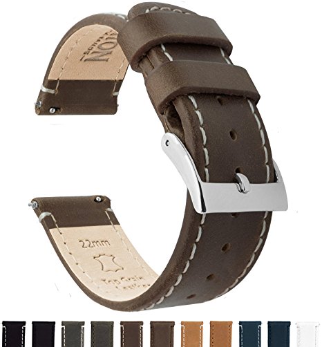 BARTON Quick Release - Top Grain Leather Watch Band Strap - Choice of Color & Width (18mm, 20mm or 22mm)