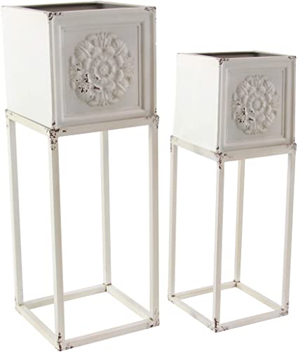 Deco 79 86948 Farmhouse Metal Square Planters with Stands, 12" W x 35" H, White