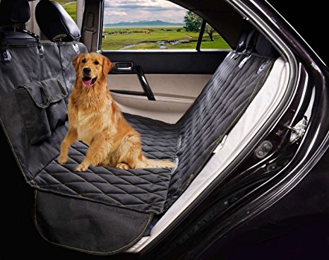 Dog Car Seat Cover with Seat Anchors, Side Flaps & Front Pockets, Universal Pet Seat Cover for Cars, Trucks and SUVs, Waterproof, Non Slip & Durable